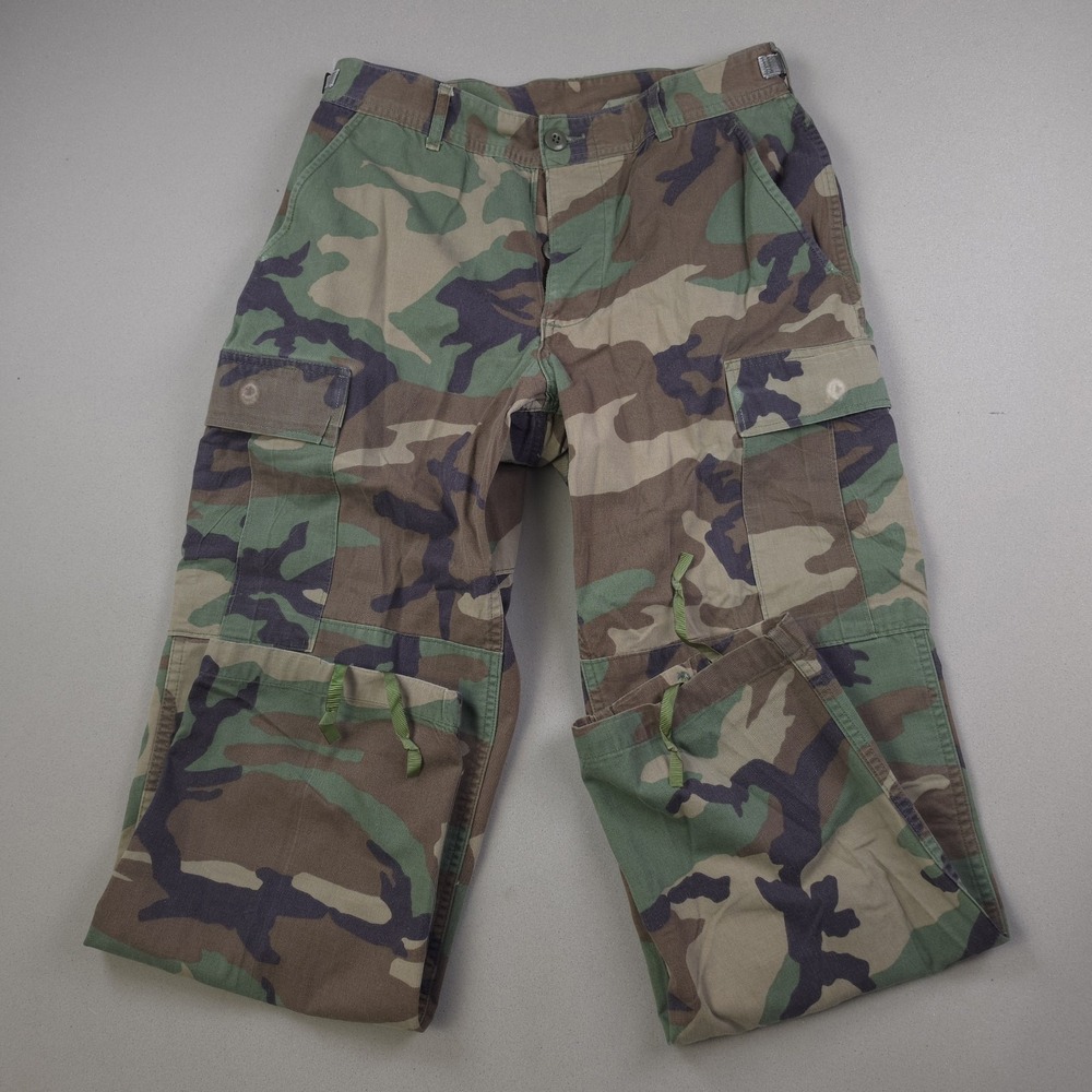Vintage US Army Military BDU Pants Mens Small Short Woodland Camo Cargo Trousers